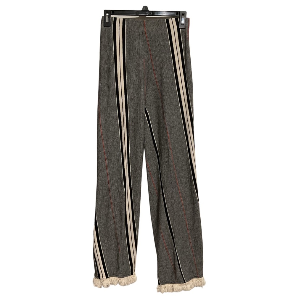 Zara Women’s Striped Pants High‎ Rise Gray Fringed Hem